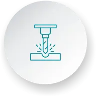 Icône représentant l'usinage CNC pour la découpe de plastiques techniques, bakélite et pièces en aluminium ou cuivre.
